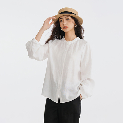 梭家｜低声的白昼｜自然透气白色亚麻长袖衬衫春夏女宽松上衣百搭