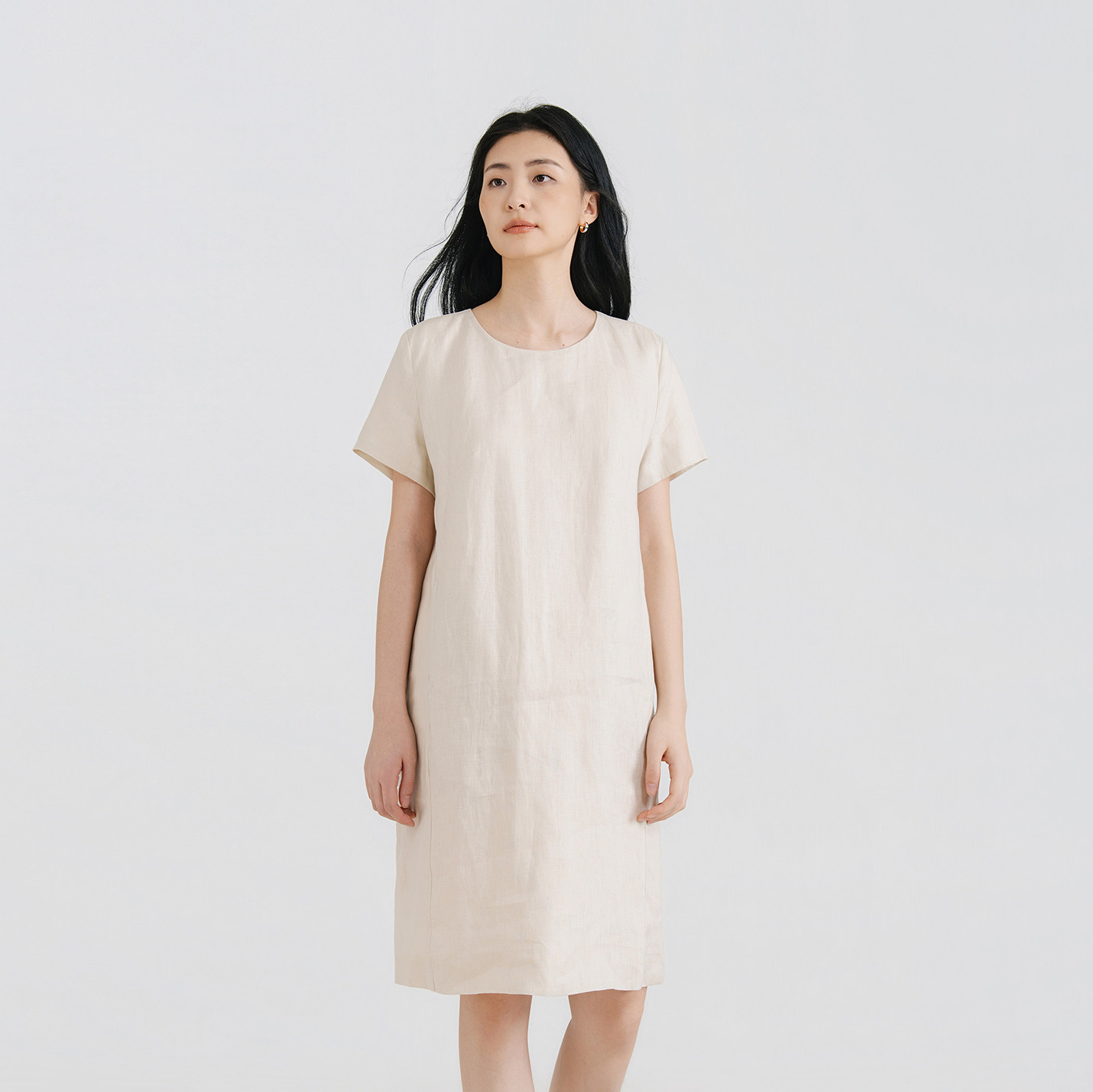 梭家 2026夏亚麻 圆领短袖连衣裙高级感透气亲肤休闲女裙6247MY图片