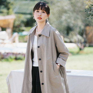 梭家|拙言·无夹棉版|简约通勤匹马棉风衣中长款春季女新款外套