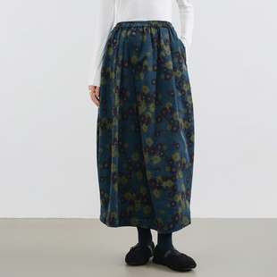 梭家｜莫奈花园｜随性气质小雏菊印花灯芯绒半身裙秋冬女士中长裙