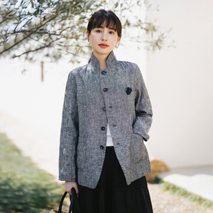 梭家｜青松｜气质高端西装领黑白色织亚麻短外套春夏女休闲上衣