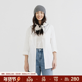 梭家｜白帆｜简约通勤小圆领棉长袖 衬衫 女士百搭白色休闲上衣