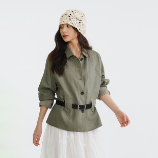 灰绿色上衣宽松 女外套春夏长袖 梭家｜去灯塔｜飒气十足 亚麻工装