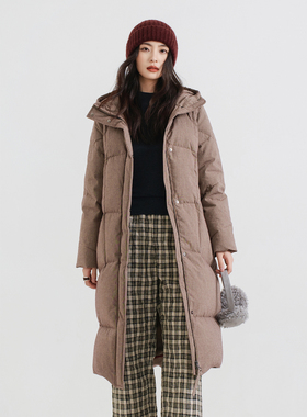 梭家|平凡的可贵｜匈牙利95白鹅绒 匹马棉咖紫色织连帽长款羽绒服