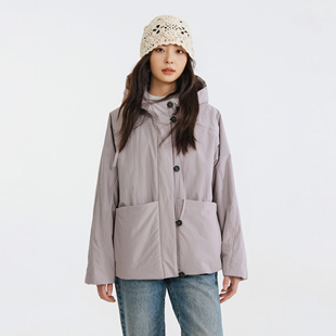 梭家 匹马棉淡紫色连帽春季 女长袖 外套 渐远｜新雪丽棉服高效保暖