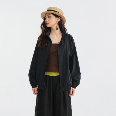 梭家｜安静复调｜酷酷的黑色高领外套春夏女新款纯棉长袖上衣百搭