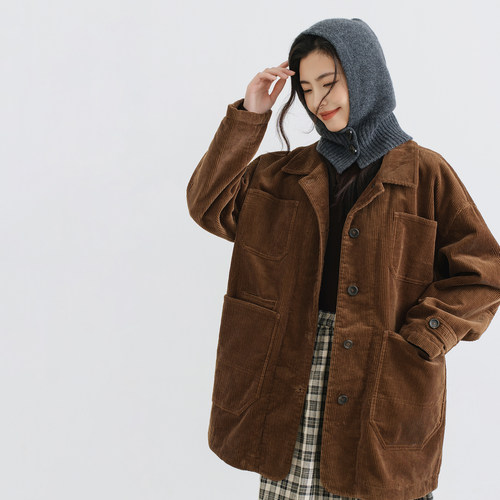 焦糖色灯芯绒新雪丽棉服