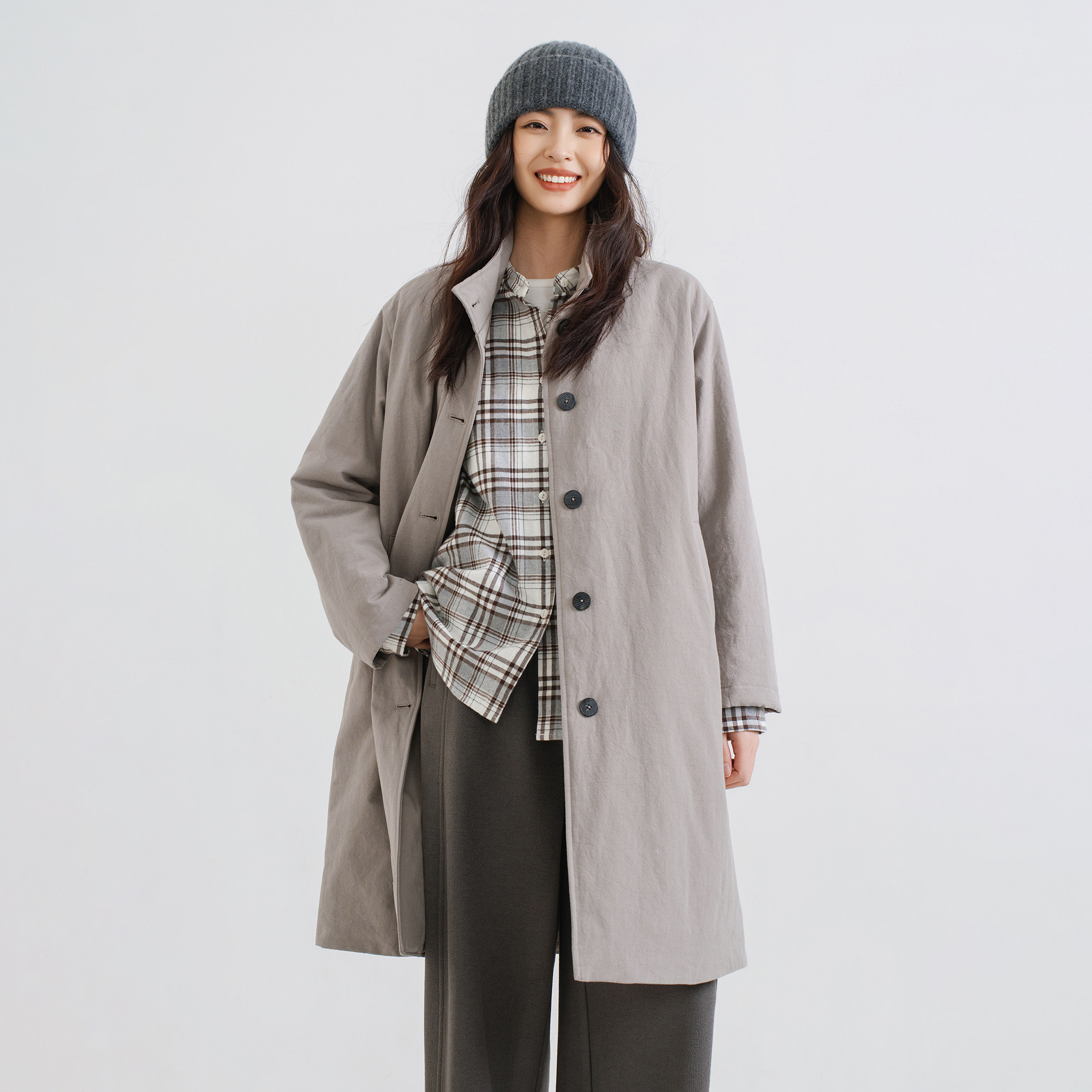 梭家｜聆听｜新雪丽棉服高效保暖 亚麻棉星河灰中长款秋冬女外套