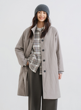 梭家｜聆听｜新雪丽棉服高效保暖 亚麻棉星河灰中长款秋冬女外套