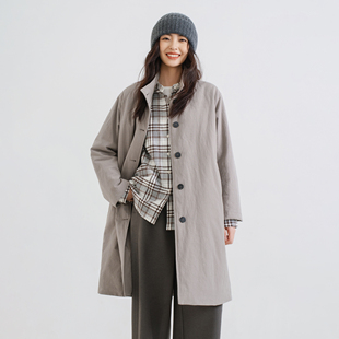 梭家｜聆听｜新雪丽棉服高效保暖 秋冬女外套 亚麻棉星河灰中长款