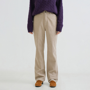 梭家｜晓冬｜简约通勤亚麻棉米灰色灯芯绒直筒裤女士休闲长裤百搭