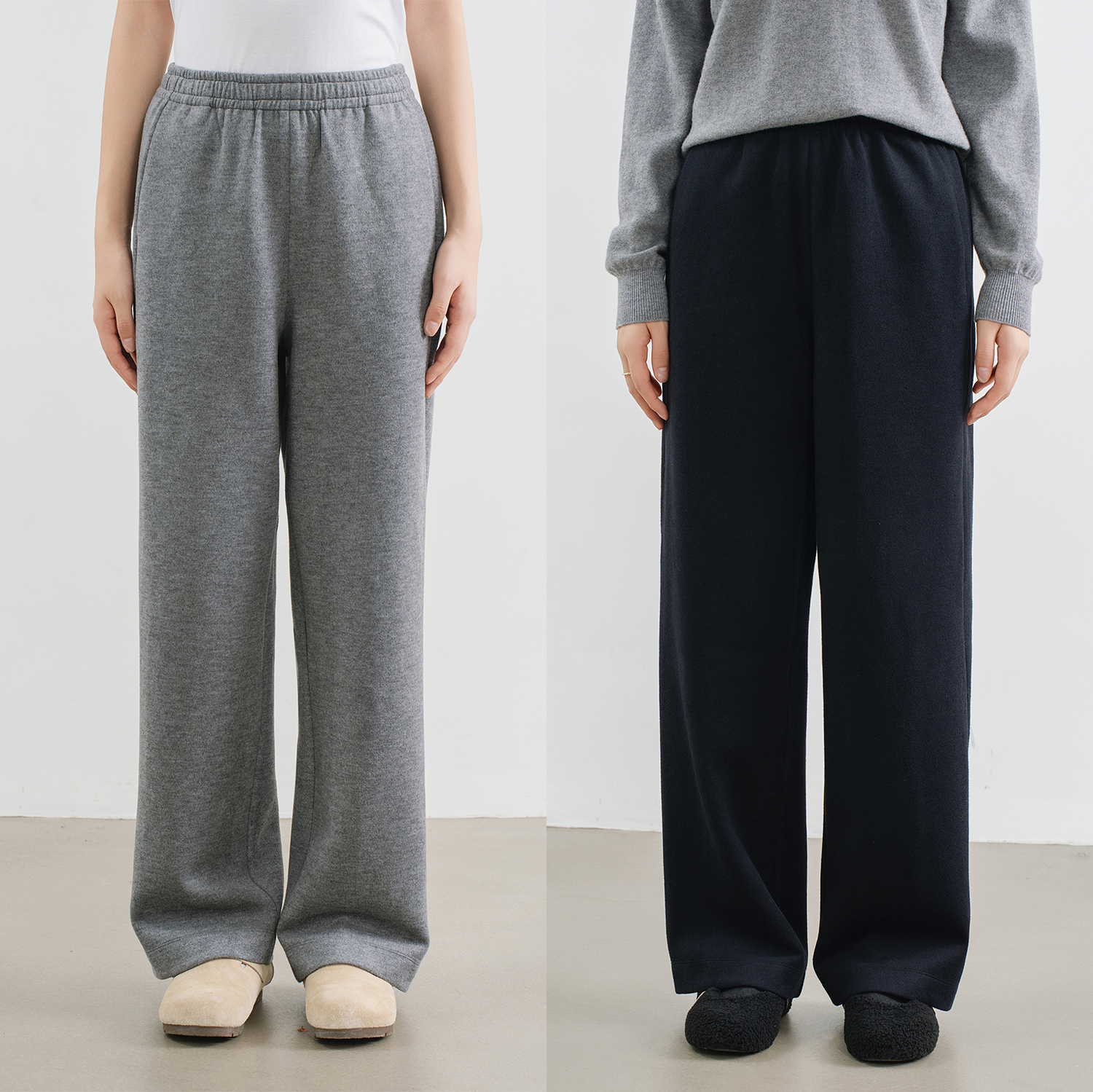 蚕丝羊绒空气层直筒裤