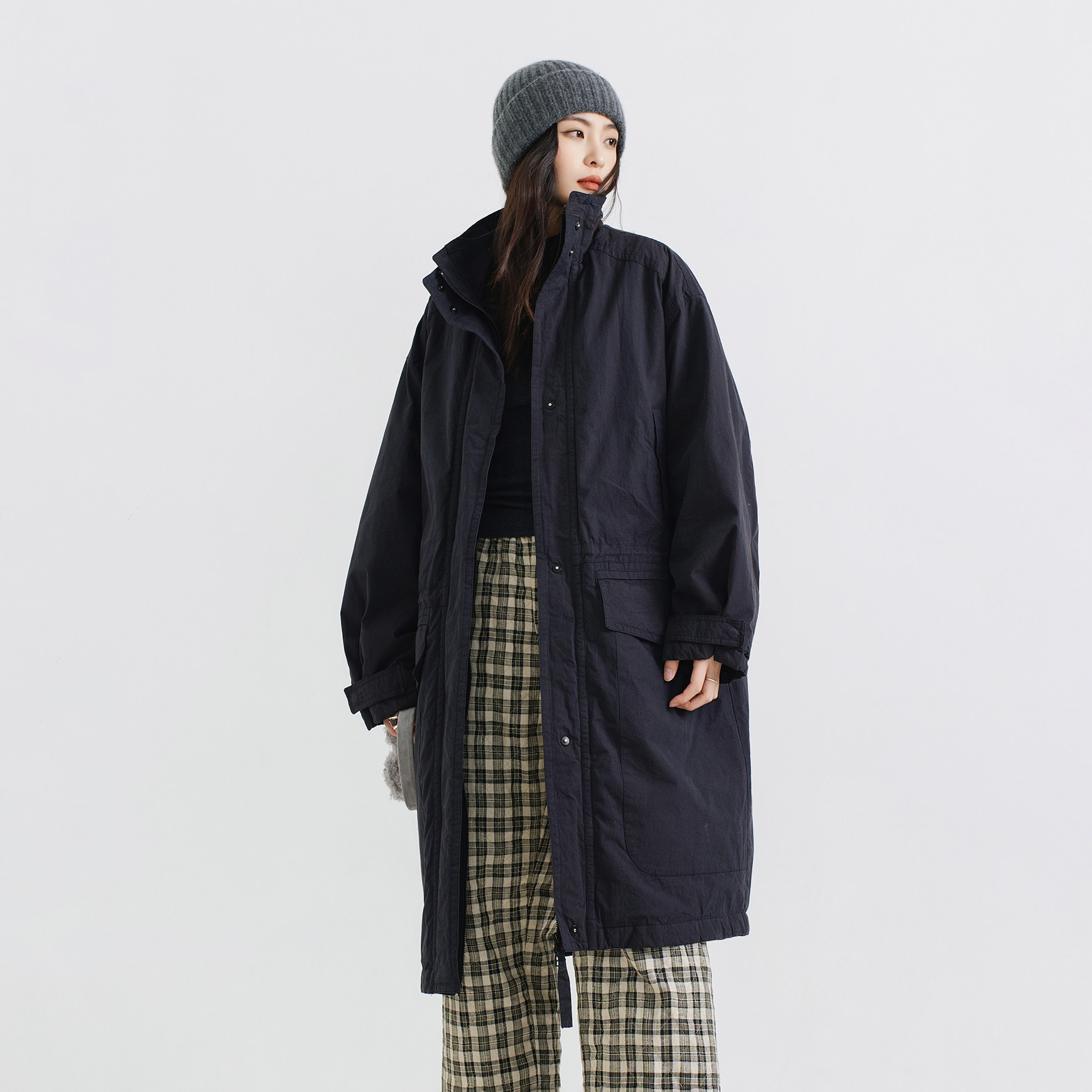 梭家｜偶然记得｜新雪丽高效保暖外套 藏青色风衣中长款棉服大衣