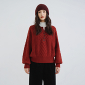 梭家｜怦然欢喜｜布朗红羊毛针织套头衫 秋冬女复古文艺毛衣打底衫