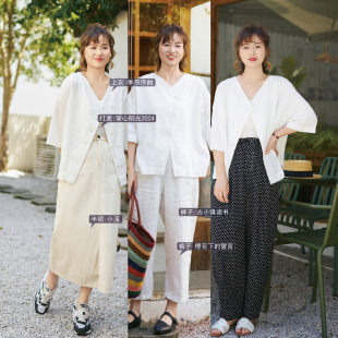 女清新开衫 梭家｜季 夏季 节序曲｜轻薄设计感苎麻白色七分袖 衬衫