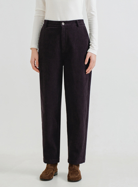 梭家｜最初的起点｜简约通勤麻棉女士冬季灯芯绒休闲裤紫咖萝卜裤