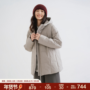 梭家｜空中停歇｜新雪丽棉服高效保暖 松烟灰全棉连帽秋冬女外套