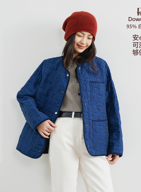 梭家｜纸短情长｜匈牙利进口95白鹅绒 色织亚麻蓝色薄款女羽绒服