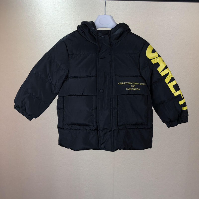 卡儿中长款男童连帽羽绒服