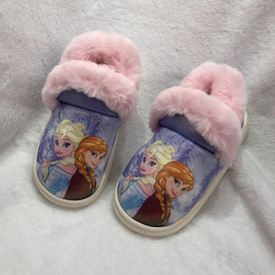 迪S尼小中大童女童室内卡通保暖毛毛鞋儿童冬季包跟拖鞋艾S公主