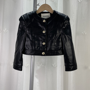 宝W品牌折扣童装 潮酷 中大童女童高腰短外套儿童春秋机车风PU皮衣