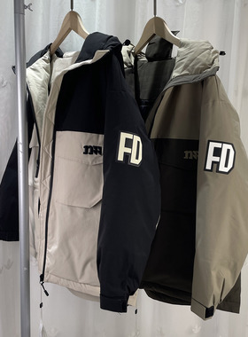 BJS品牌折扣童装大童男童拼色连帽羽绒服青少年学生冬季鸭绒外套