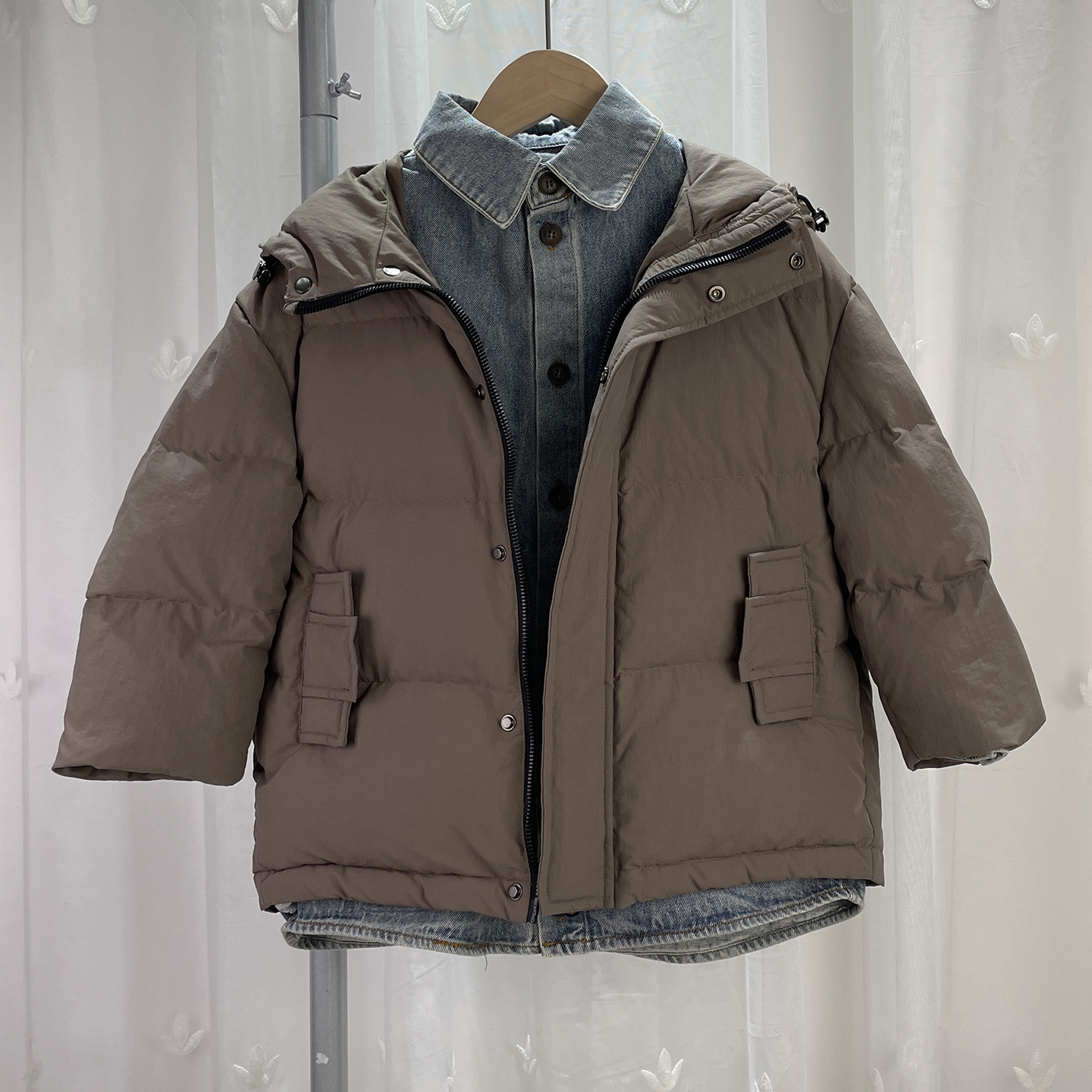 暖X 品牌撤柜童装中大童男女童连帽羽绒服儿童假两件白鸭绒外套