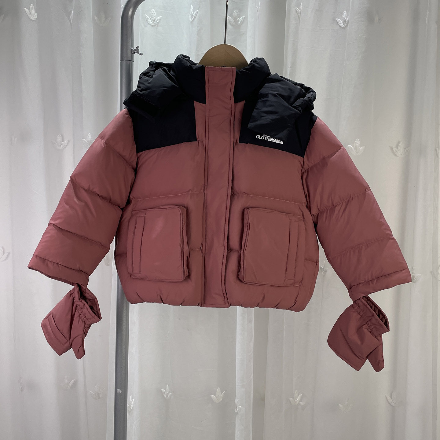 N 高端品牌撤柜童装中大童女童拼色连帽羽绒服儿童冬季鸭绒外套