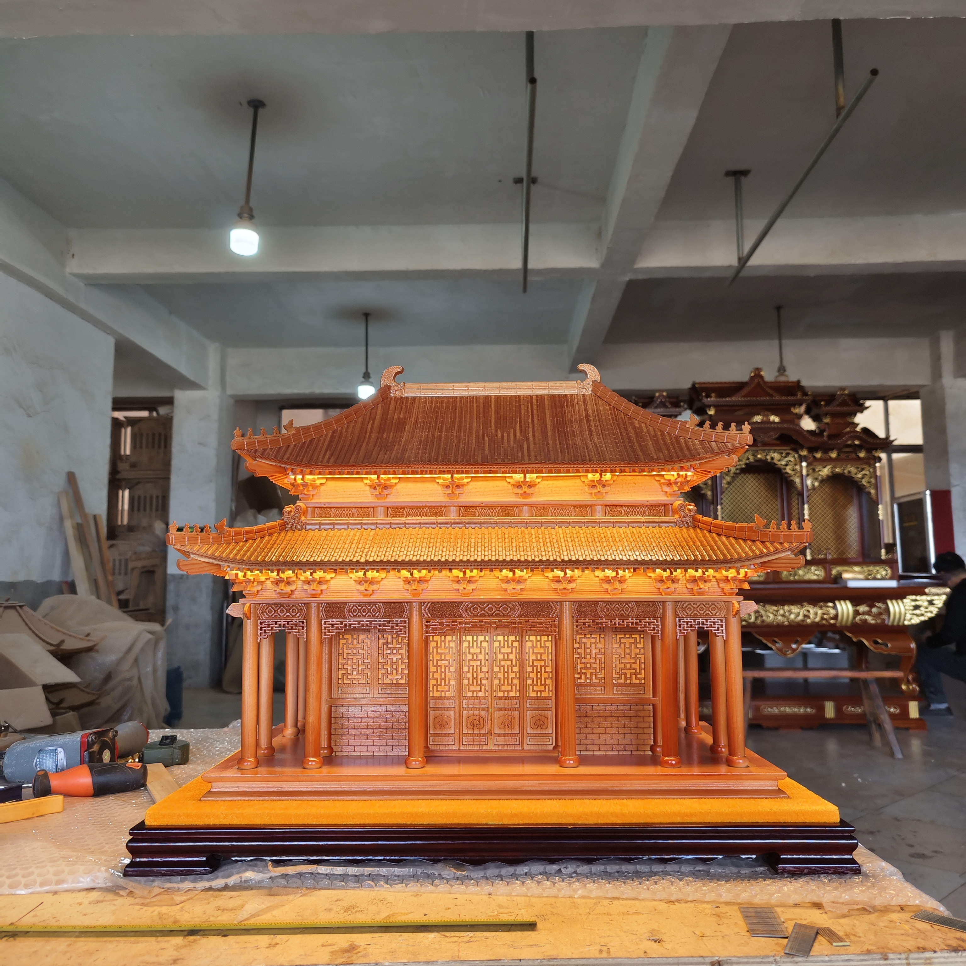 松木重檐小房子屋顶可以活动