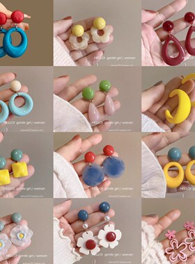 复古港风氛围圆形撞色耳钉女度假风时尚个性耳环气质高级感耳饰女