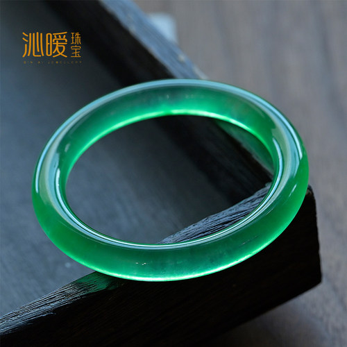满绿手镯圆条冰透石英岩玉镯子阳绿手镯深绿色水晶手镯女酷似翡翠