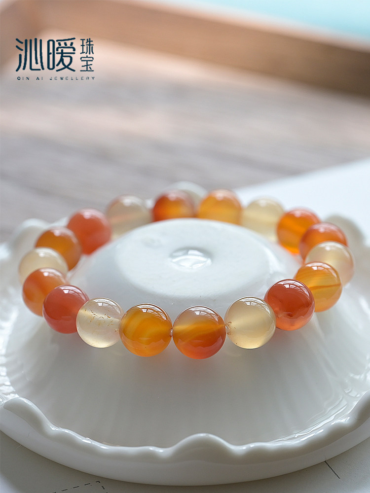 原色玛瑙手链冰种天然橘色香槟玉髓手串春夏季简约风水晶女款饰品