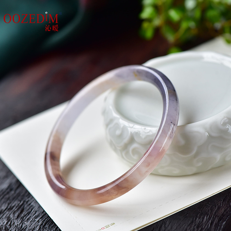 金丝玉手镯烟雨江南俏色水墨画细圆条石英岩黄玉镯子紫水晶女饰品