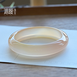 天然玛瑙手镯高冰马料香槟金玉髓镯子藕粉色玉镯宽版水晶女款饰品