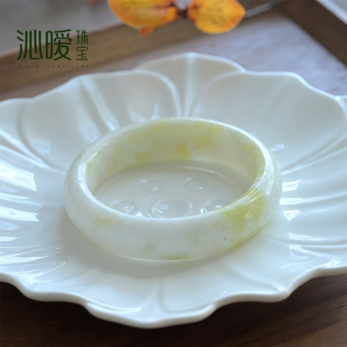 复古显白天然蓝田玉飘花玉镯女