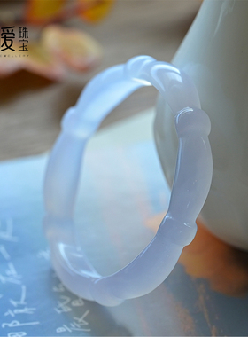 天然玛瑙手镯竹节款白玉髓荔枝冻复古风雕刻竹子玉镯白色水晶饰品