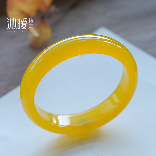 天然黄玛瑙手镯冰种蜜蜡黄玉髓女