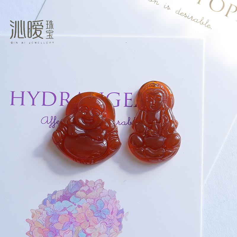 红玛瑙佛公吊坠女本命年观音玉髓挂件冰种男女款小佛项链水晶饰品