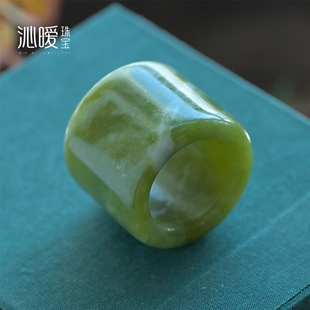 天然岫玉扳指绿色指环青提奶盖民族风玉石扳指大号和田玉戒指男款