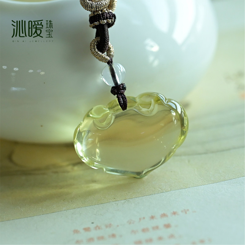 黄水晶如意锁吊坠平安锁挂件天然项坠/吊坠