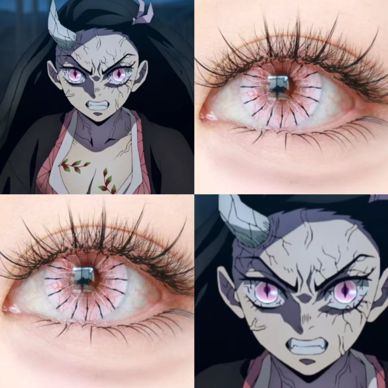 鬼化祢豆子cos美瞳日抛绯月红蛛鬼灭粉布偶Doki鬼灭之刃还原显JA