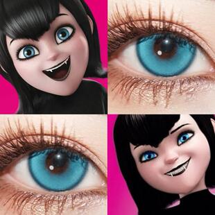 梅菲斯美瞳cos半年抛薄荷蓝色精灵旅社大直径混血显色隐形眼镜JA