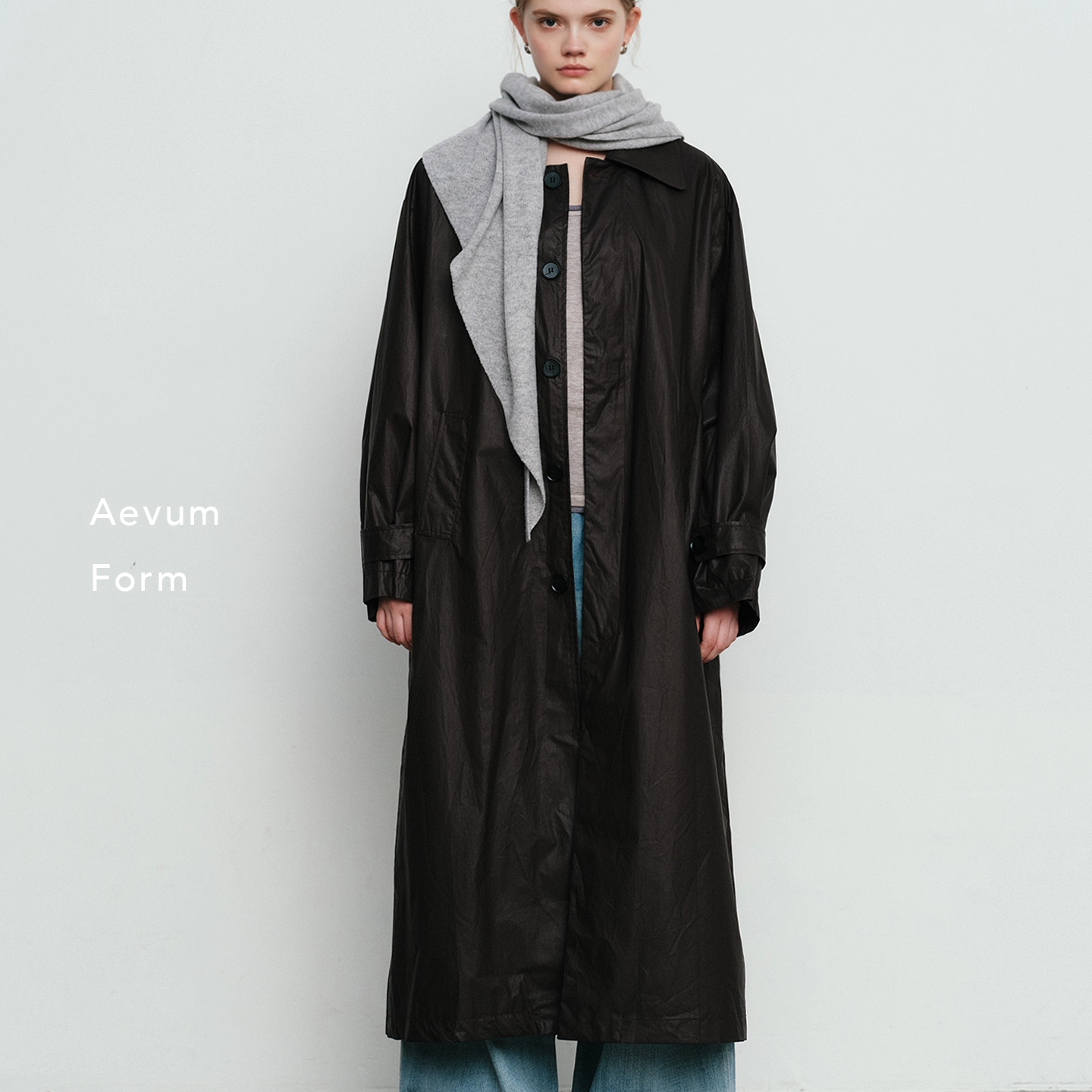 AevumForm纸感皮涂层腰带长风衣