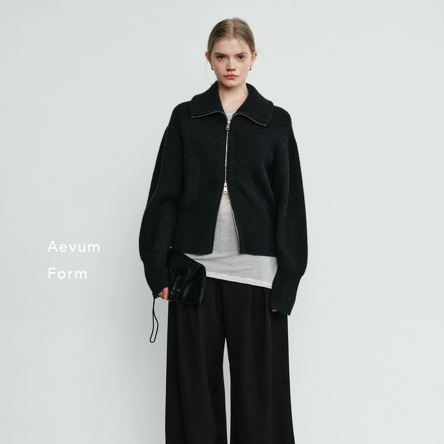 Aevum Form 2025秋冬新款牦牛绒高领双开拉链毛衣开衫