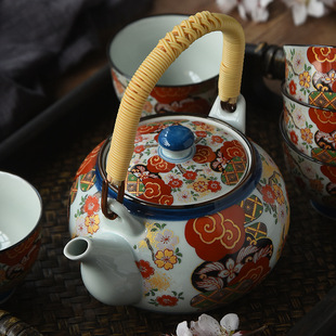陶瓷功夫茶具套装 日本有田烧手工贴花复古风高档日式 提梁壶送礼
