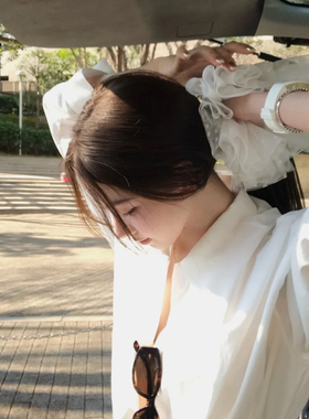 Mona同款白色波点网纱多层发圈少女心韩系发饰扎头发法式芭蕾头花