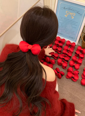 无法拒绝的可爱~红色HelloKitty蝴蝶结香蕉夹高马尾发夹竖夹头饰