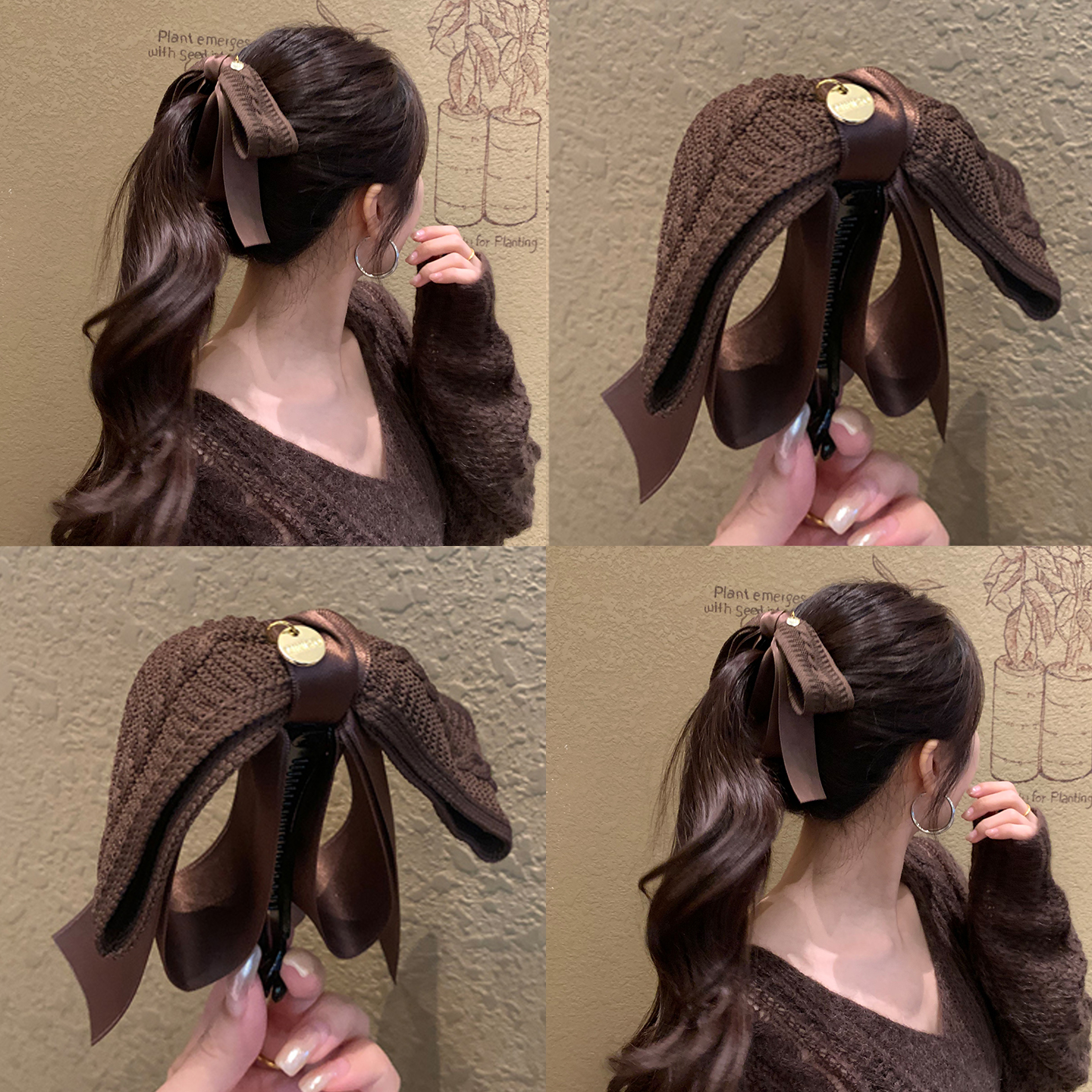 秋冬美拉德~复古针织蝴蝶结香蕉夹女大号防滑高马尾扭扭竖夹头饰