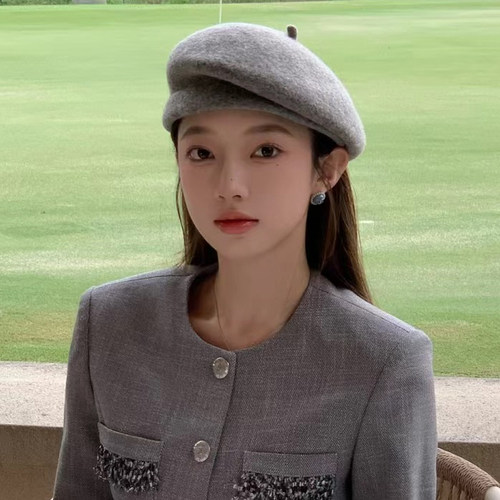 宋仁何同款灰色百搭贝雷帽秋冬