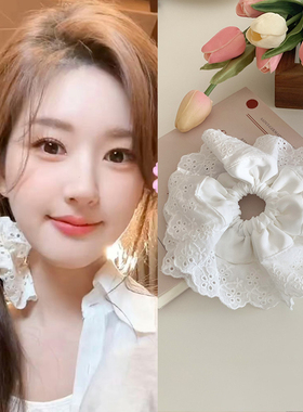 fever同款白色蕾丝镂空花边发圈法式大号ins扎头发头花头绳女头饰